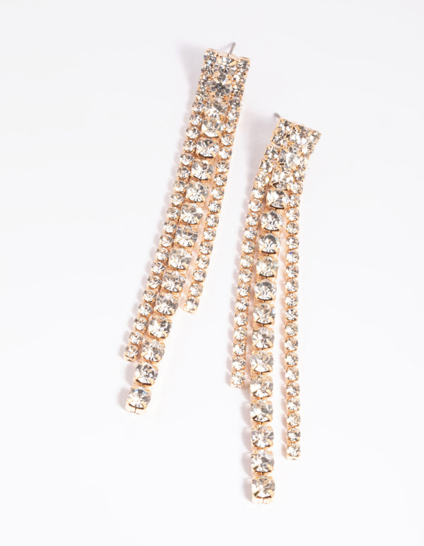 Gold Diamante Circular Drop Earrings