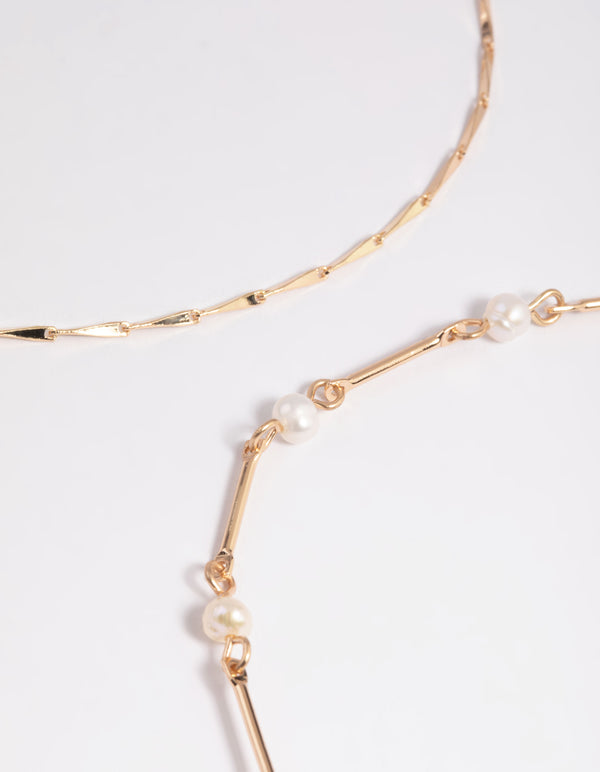 Gold Freshwater Pearl Anklet Set