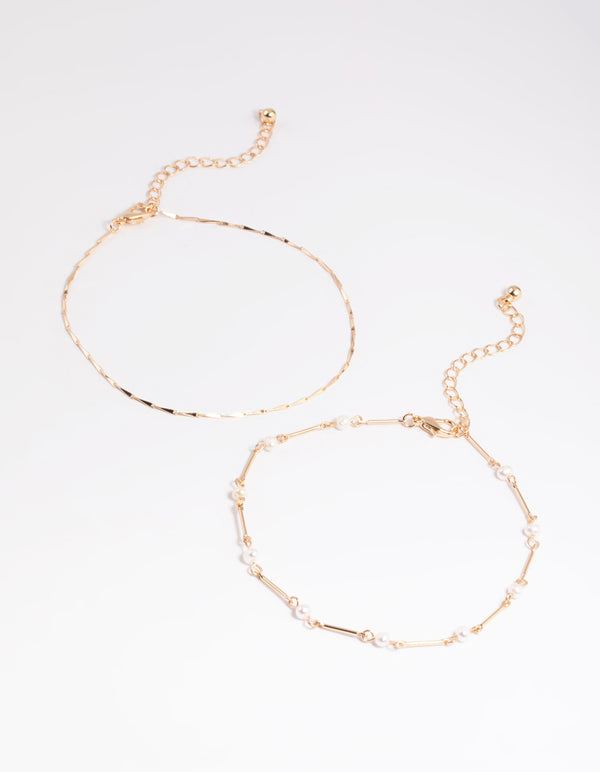 Gold Freshwater Pearl Anklet Set