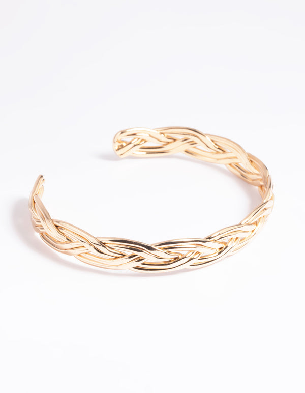 Gold Twisted Plait Cuff Bangle
