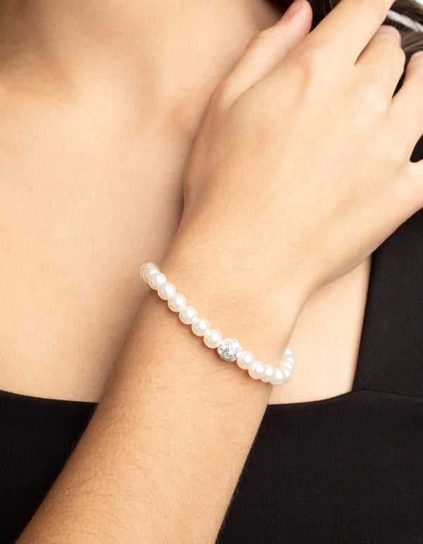 Silver Pearl Stretch Bracelet