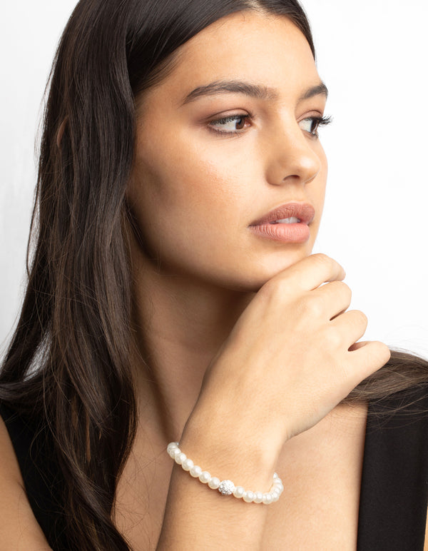 Silver Pearl Stretch Bracelet
