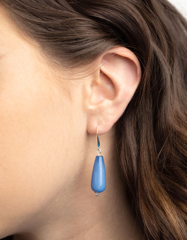 Silver Plated Semi Precious Stone Blue Drop Earrings