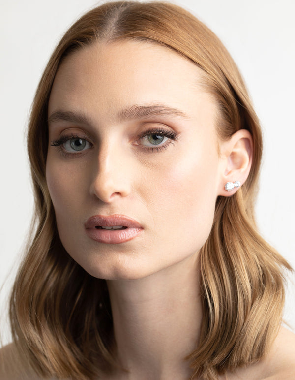 Silver Diamond Simulant Classic Stud Earring Set