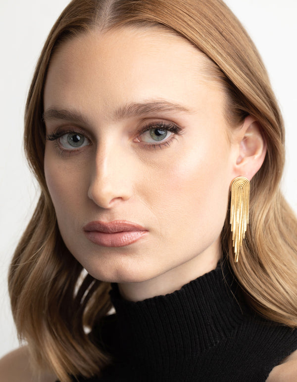 Gold Plated Brass Box Chain Drop Earrings