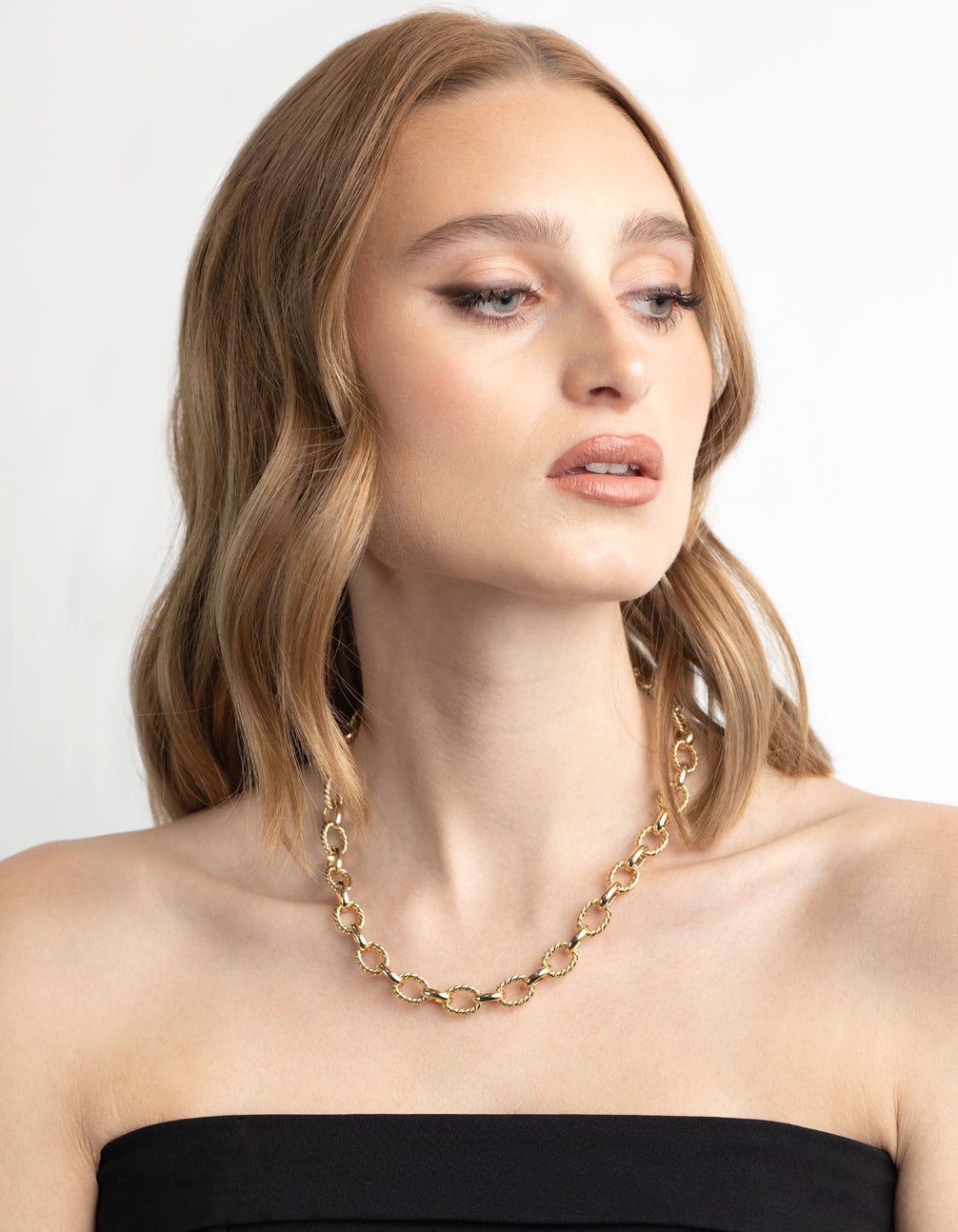 Gold Plated Textured Oval Layered Necklace