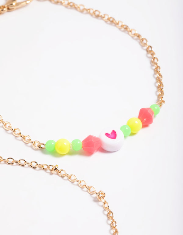 Gold Heart & Bead Bracelet Pack