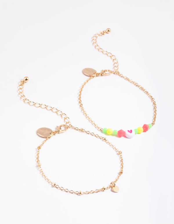 Gold Heart & Bead Bracelet Pack