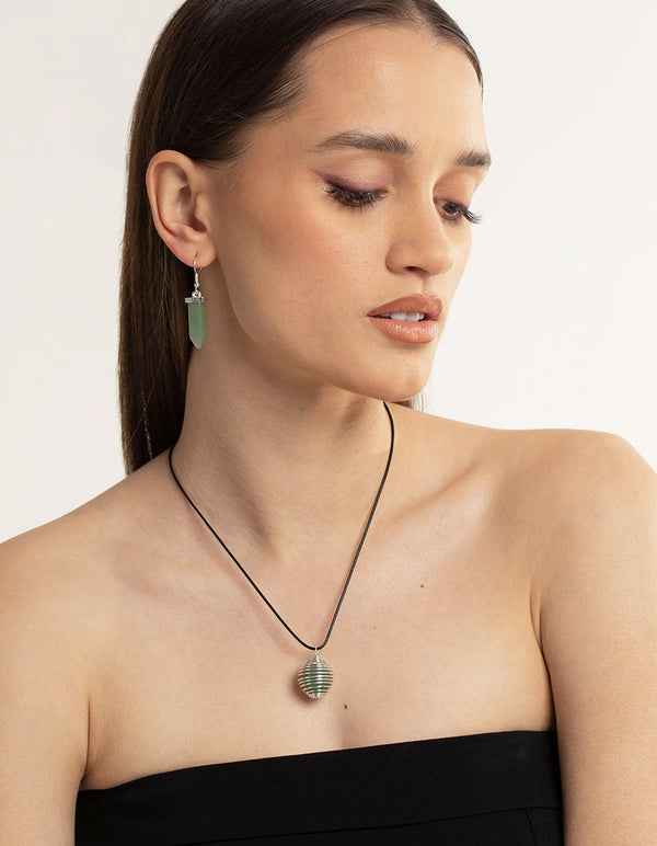 Silver Green Aventurine Shard Drop Earrings