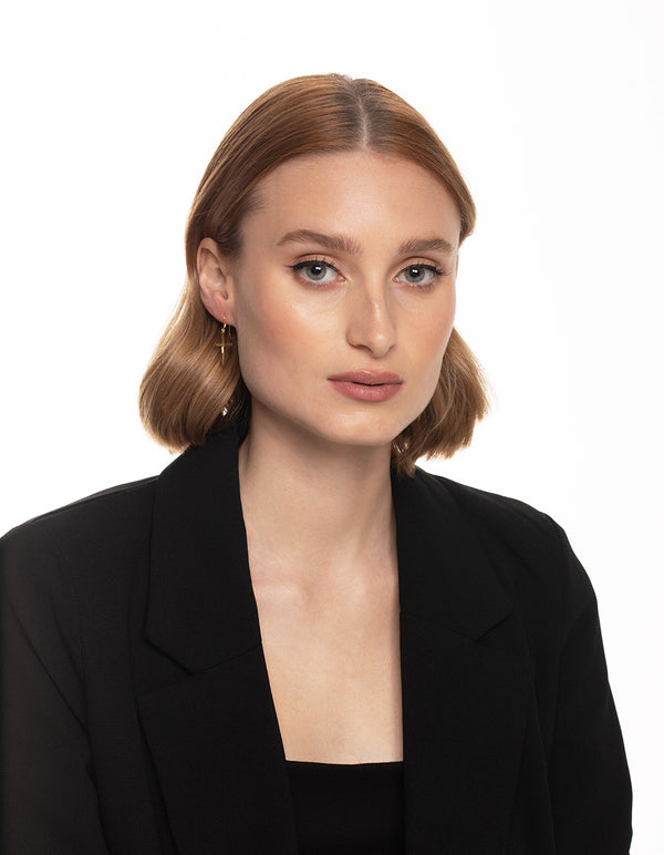 Gold Plated Sterling Silver Molten Cross Drop Earrings