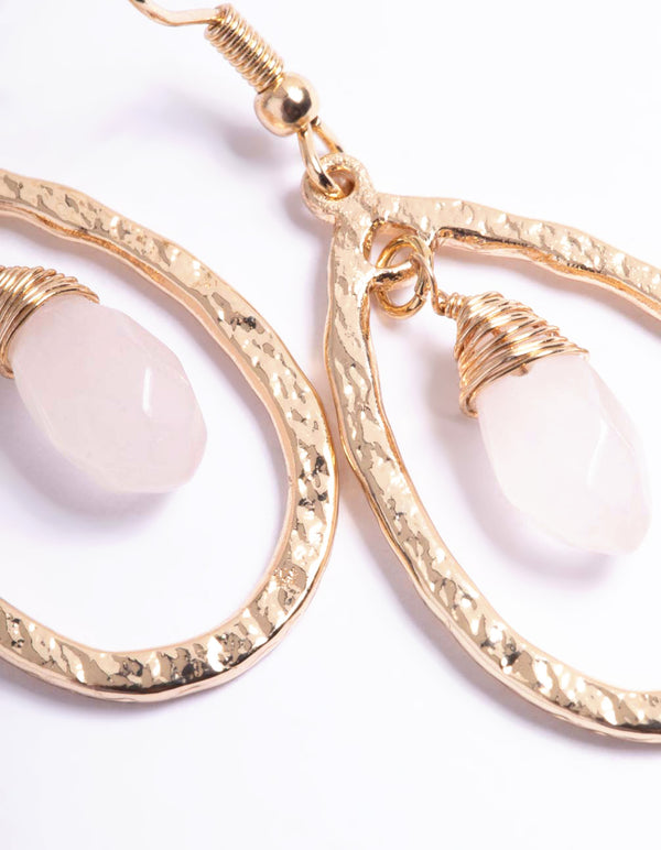 Gold Rose Quartz Small Double Teardrop Earrings