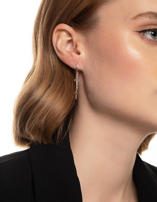 Gold Plated Sterling Silver Triple Cross Drop Earrings