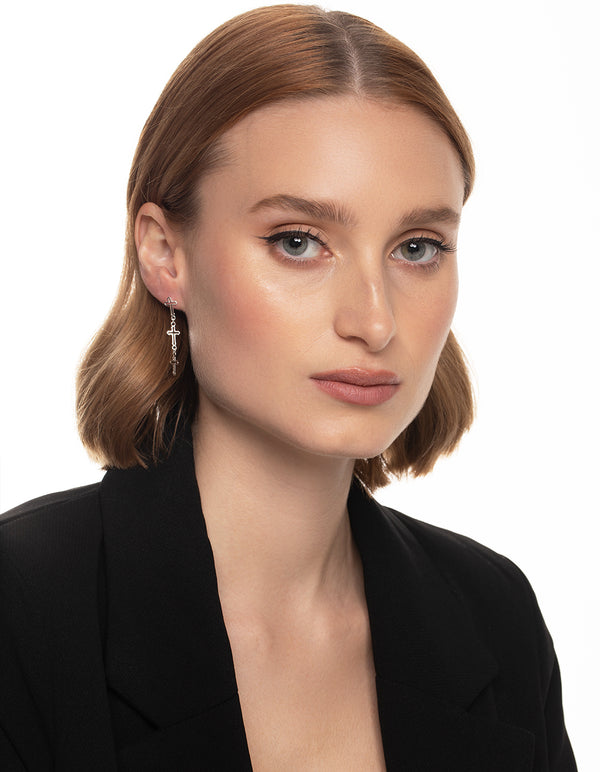 Gold Plated Sterling Silver Triple Cross Drop Earrings