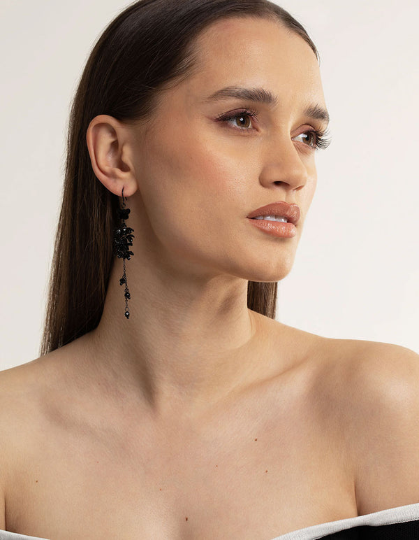 Black Floral Butterfly Drop Earrings