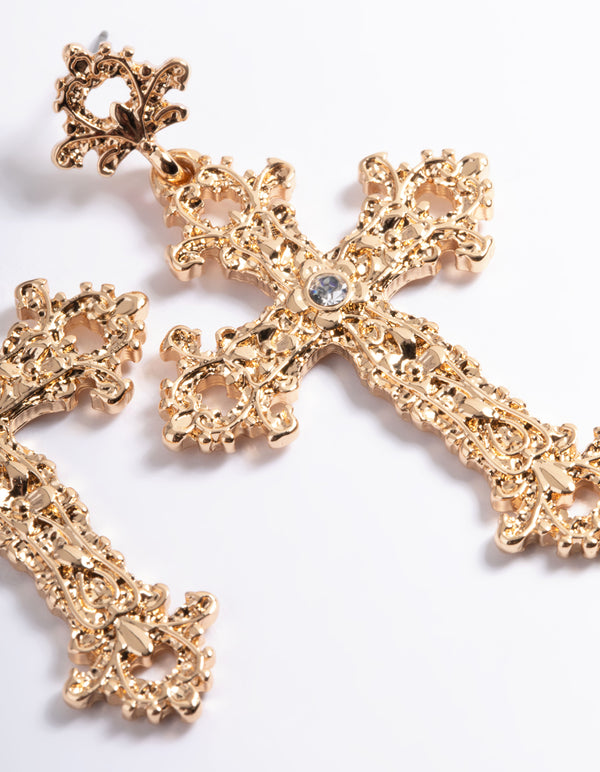 Gold Cross Detailed Earrings