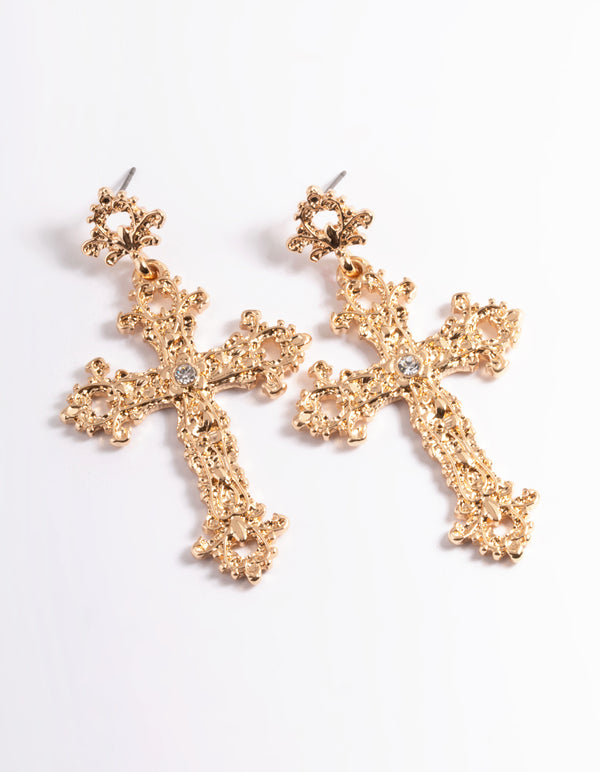 Gold Cross Detailed Earrings