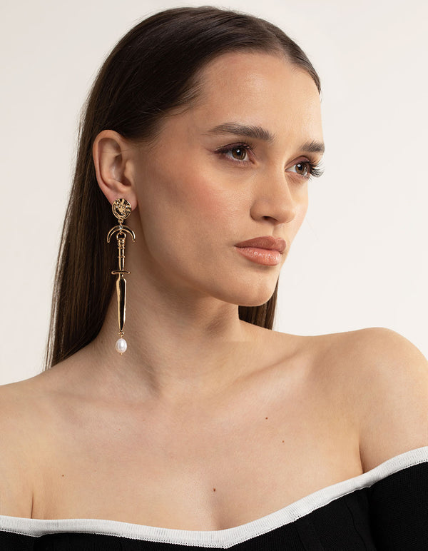 Gold Diamante Freshwater Pearl Earrings