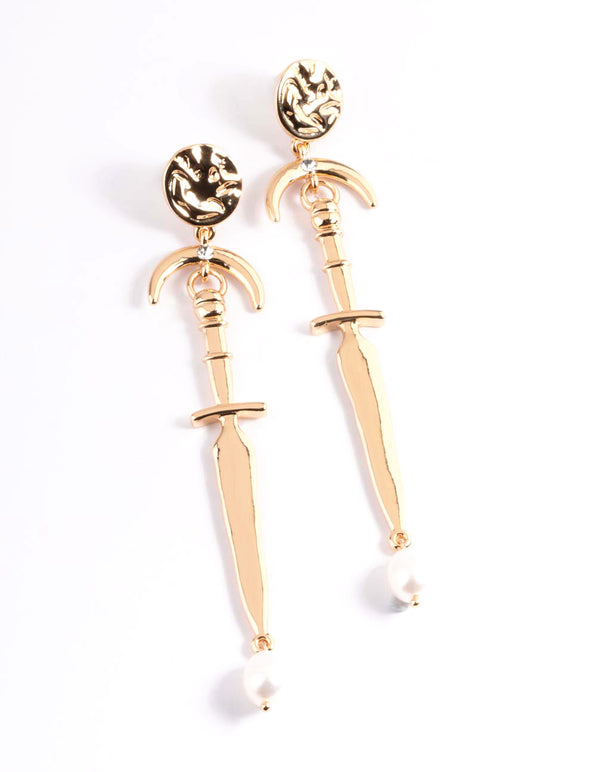 Gold Diamante Freshwater Pearl Earrings
