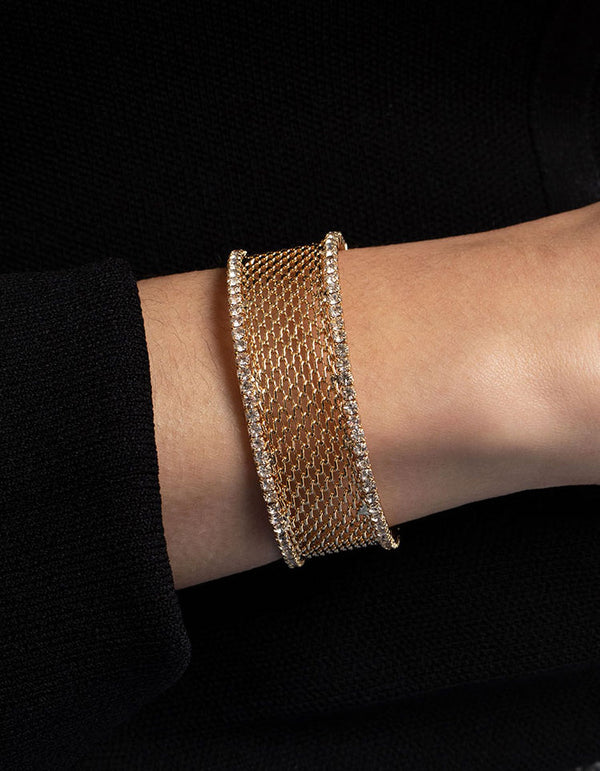 Gold Cupchain Mesh Cuff Bangle