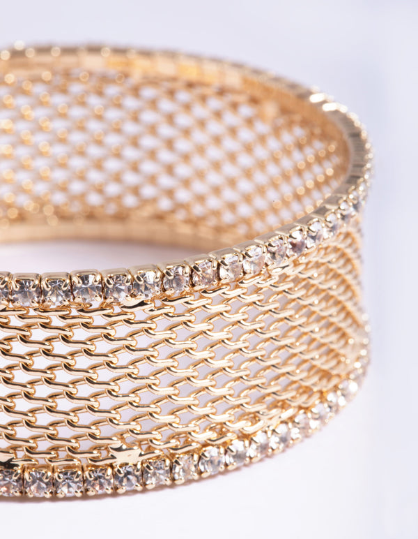 Gold Cupchain Mesh Cuff Bangle