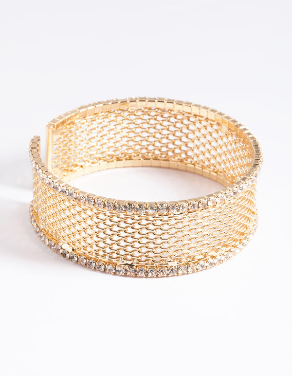 Gold Cupchain Mesh Cuff Bangle