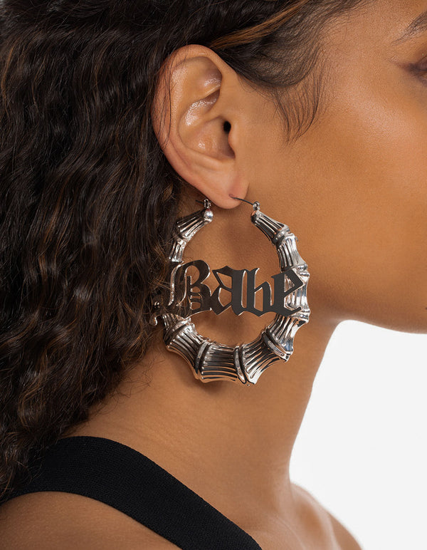 Silver Babe Bamboo Hoop Earrings