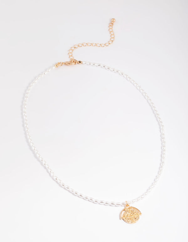 Gold Pearly Disc Pendant Necklace