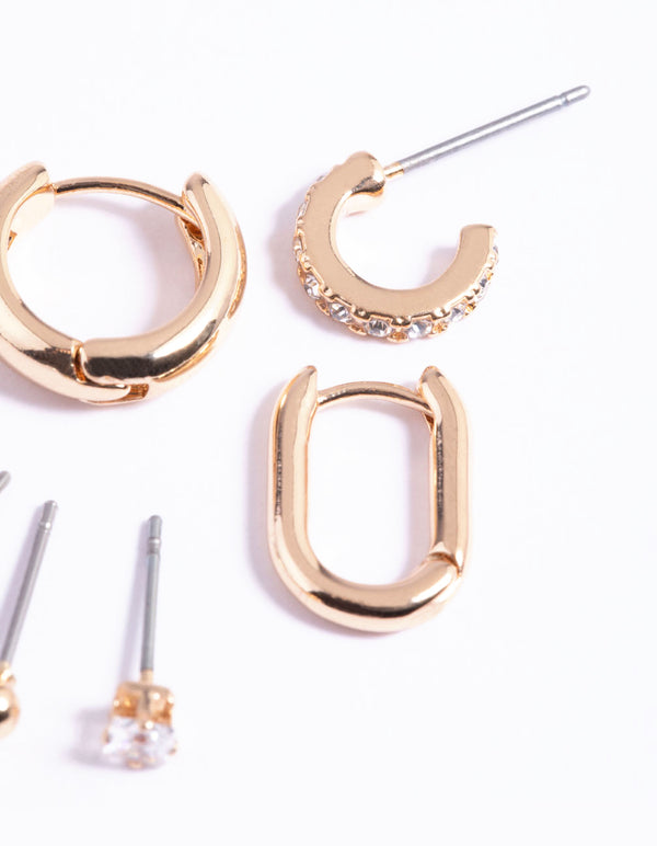 Gold Mixed Stud & Hoop Earrings 6-Pack