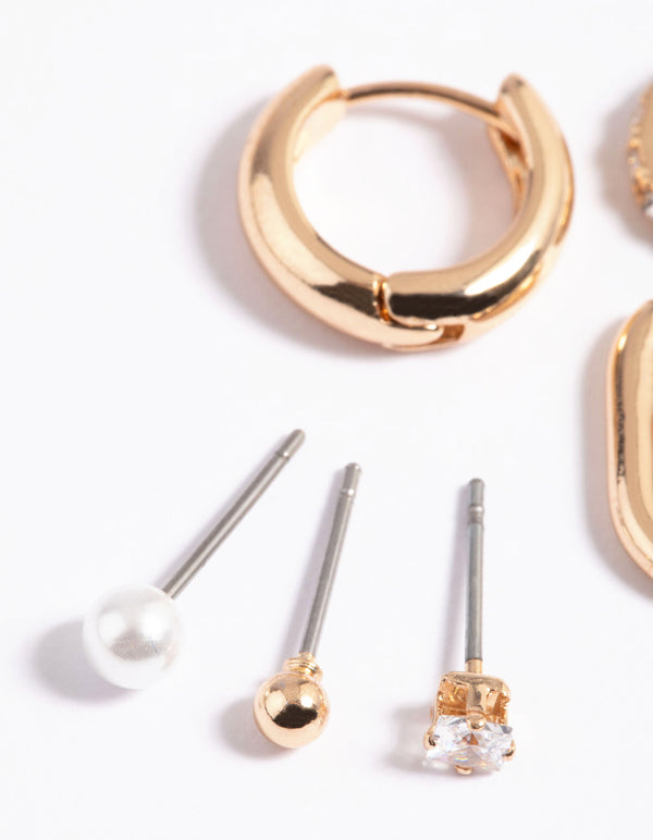 Gold Mixed Stud & Hoop Earrings 6-Pack