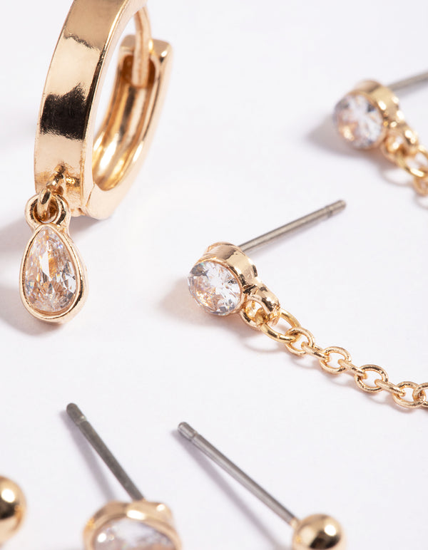 Gold Cubic Zirconia Teardrop Earrings 6-Pack