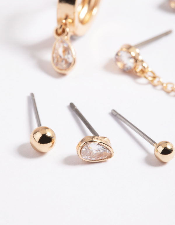 Gold Cubic Zirconia Teardrop Earrings 6-Pack