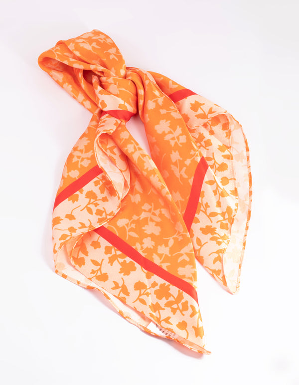 Fabric Bright Orange Floral Scarf