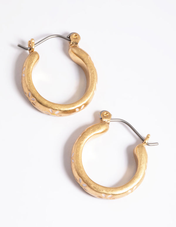 Worn Gold Mini Flower Hoop Earrings