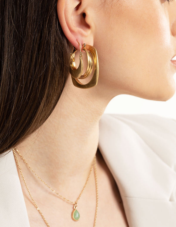 Worn Gold Mixed Shape Pack Hoop Earrings