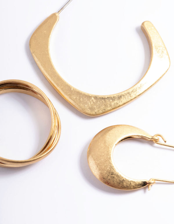 Worn Gold Mixed Shape Pack Hoop Earrings