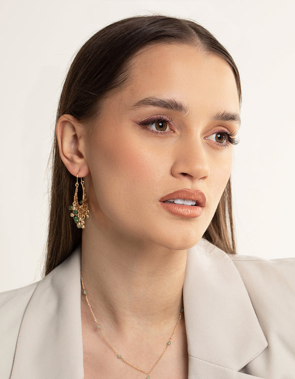 Worn Gold Green Beaded Chandbali Earrings