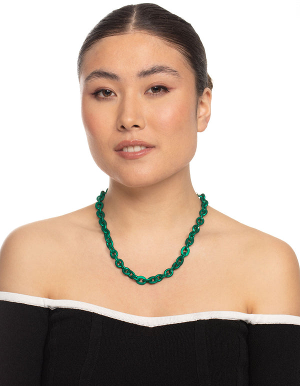 Green Metallic Coated Chain Necklace