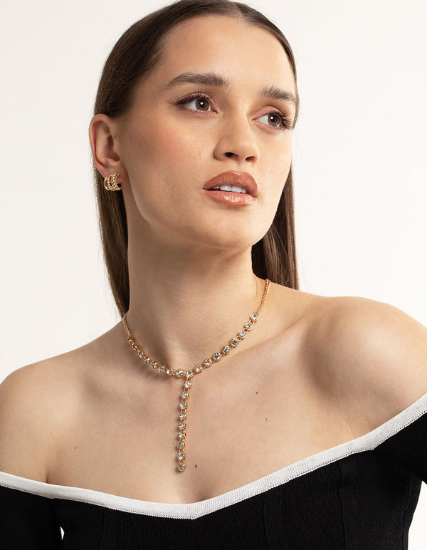 Gold Circle Diamante Chain Y-Necklace