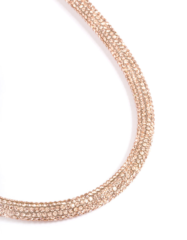 Rose Gold Skinny Diamante Tube Necklace
