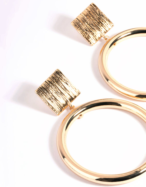 Gold Brushed Square Earrings
