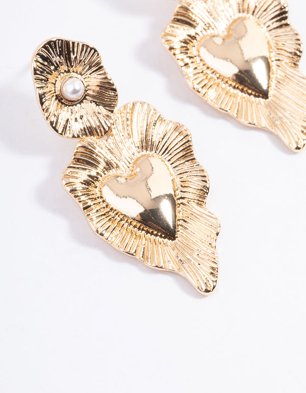 Gold Drop Heart Earrings