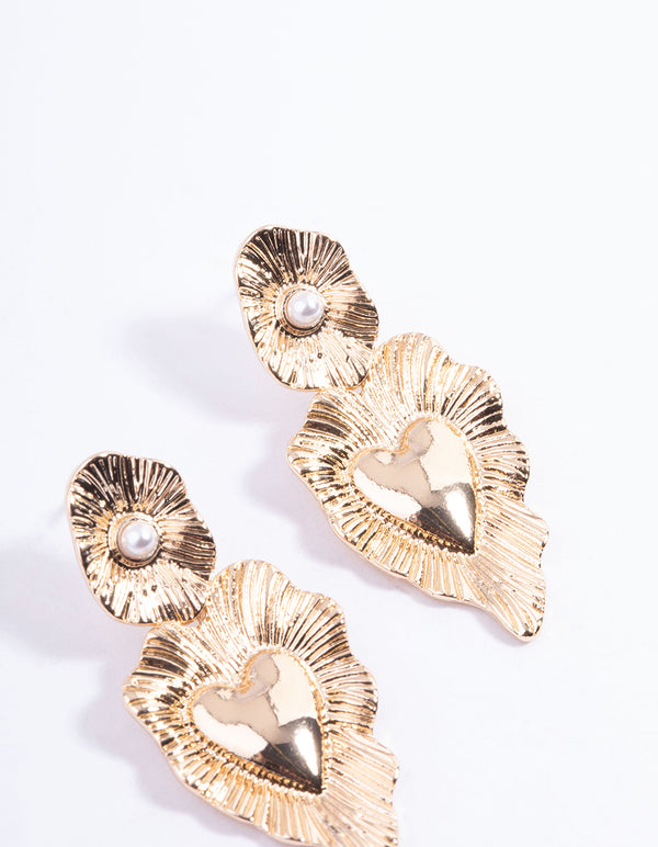 Gold Drop Heart Earrings