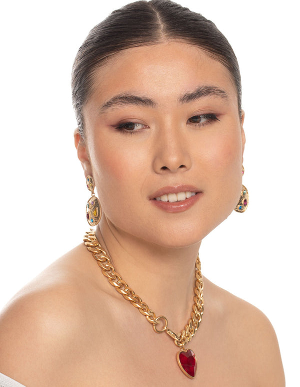 Gold Gem Stone Drop Earrings