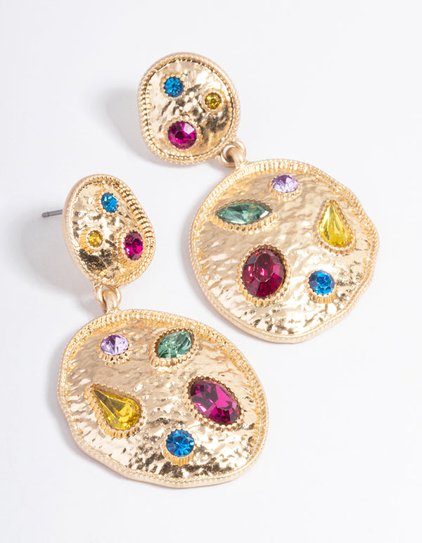 Gold Gem Stone Drop Earrings