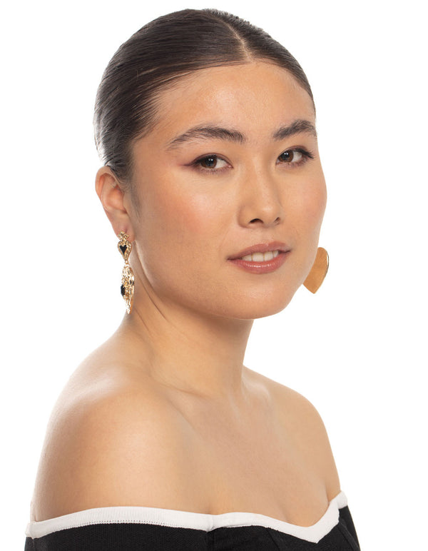 Gold Duo Heart Stamped Gem Earrings