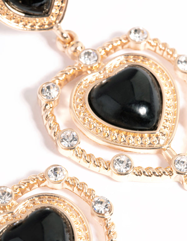 Gold Double Heart Drop Earrings