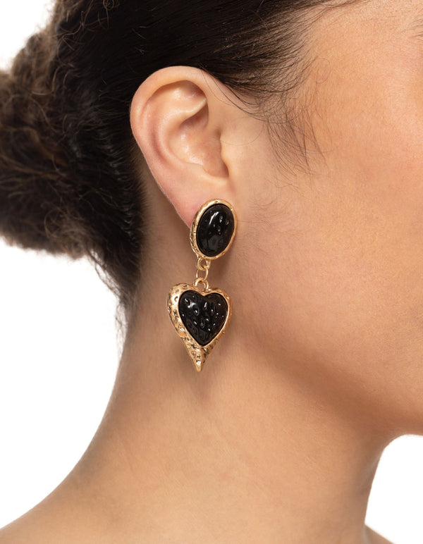 Gold Gem Heart Drop Earrings