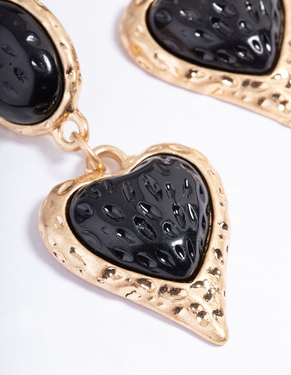 Gold Gem Heart Drop Earrings