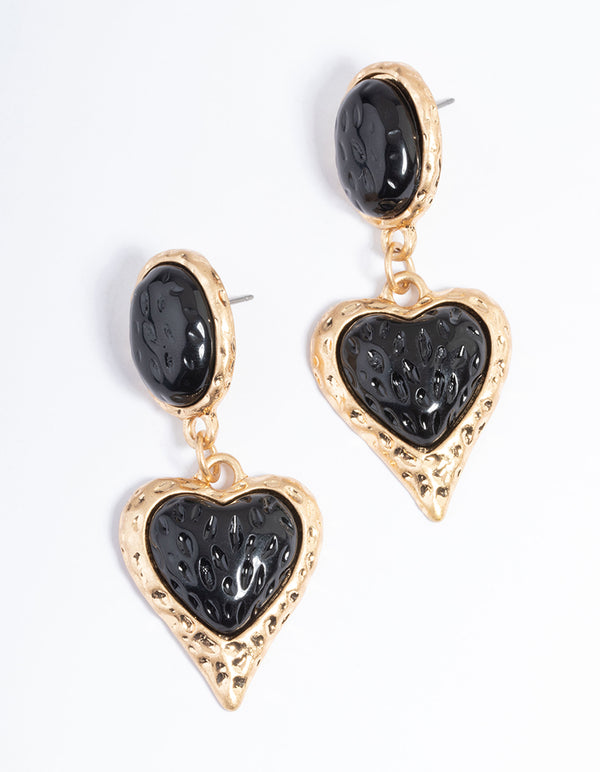Gold Gem Heart Drop Earrings