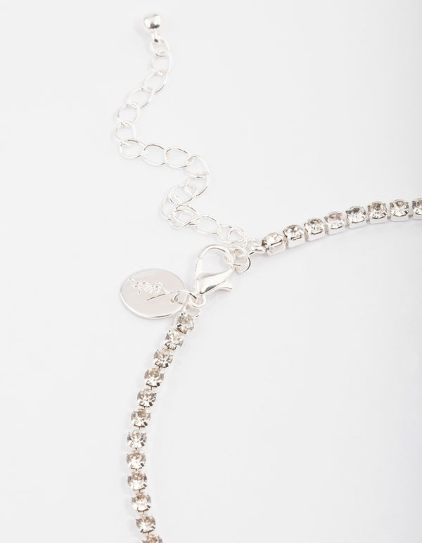 Silver Teardrop Diamante Cupchain Earrings & Necklace